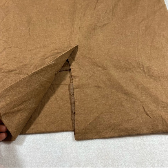 Adolfo Studio Dress Woman’s 14 Linen Blend Maxi Sheath Dress Brown Short Sleeve - Picture 6 of 11